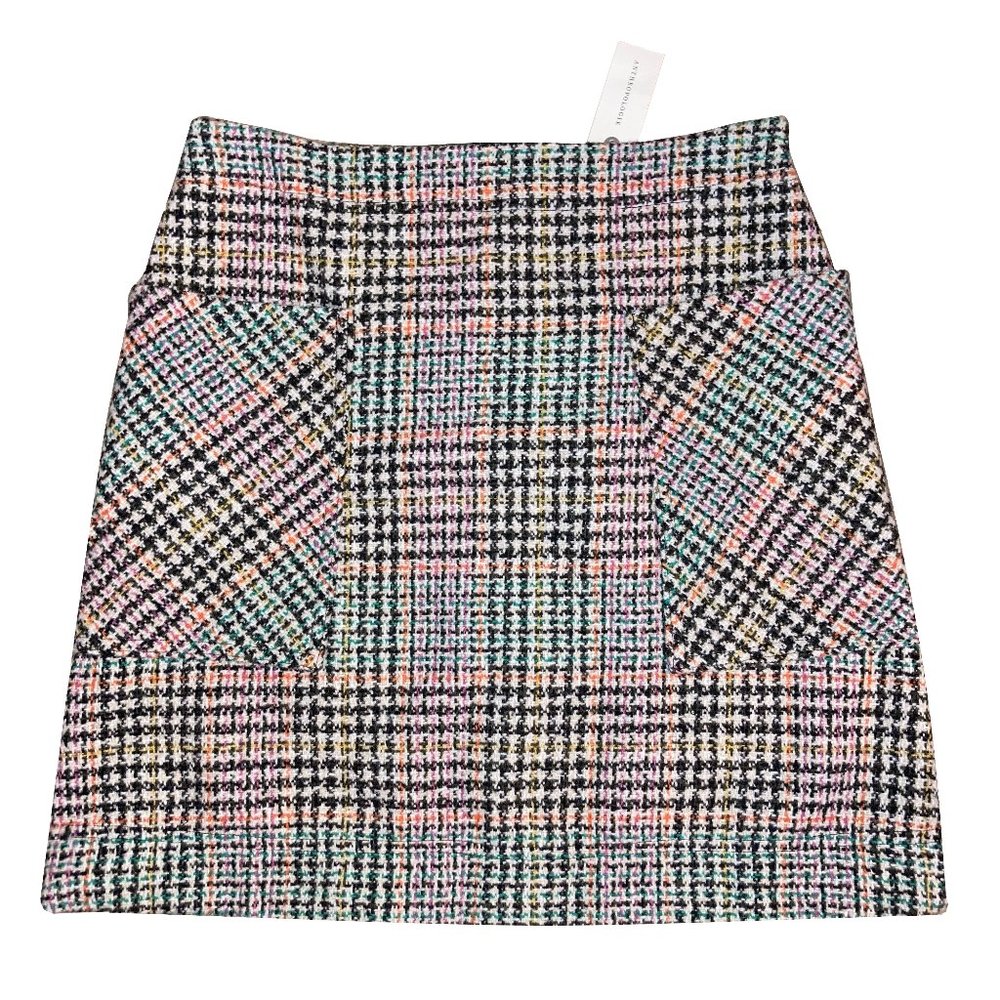 NWT Maeve Bijou Plaid Knit tweed mini skirt with pockets, size 2